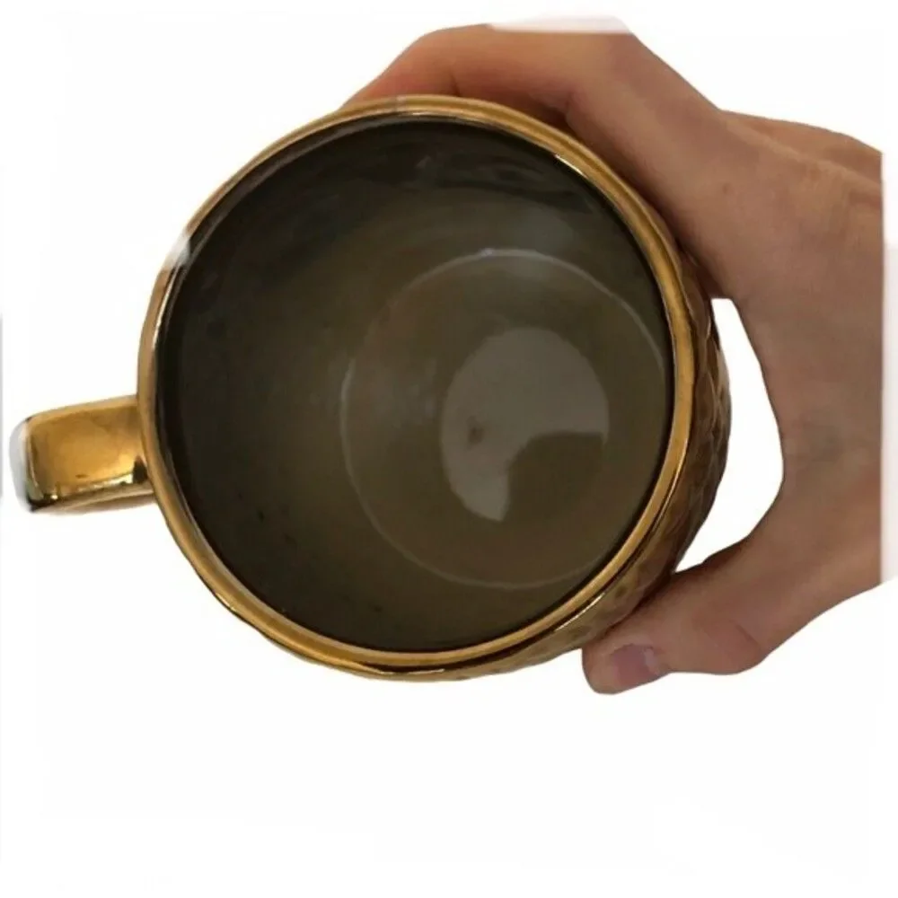 OWL Metallic Gold Mug Large Oversized Cup Coffee Tea Soup Mug